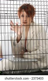 Thirty Something Business Woman Trapped Cage Stock Photo 2373403