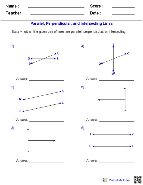 Parallel And Perpendicular Lines Worksheets With Answers