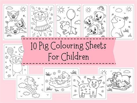 Pig Colouring Sheets for Children Pig Coloring Pages for Kids Cute Pig Pictures Fun Pig Art Pig ...