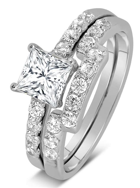 1 Carat Princess Cut Diamond Wedding Ring Set In White Gold Jeenjewels