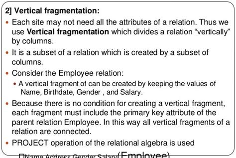 Fragmentation and types of fragmentation in Distributed Database