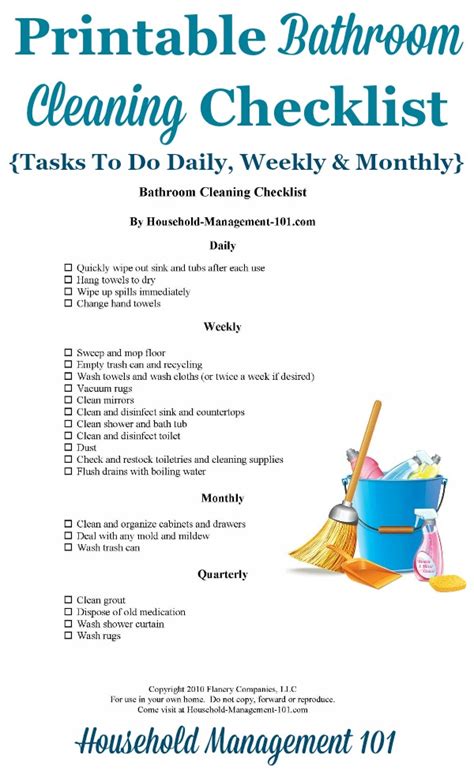 Bathroom Cleaning Checklist - List For Cleaning The Bathroom Daily ...