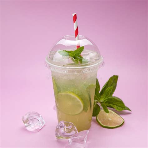 Cocktail Mojito in Plastic Glass Stock Photo - Image of lemon, bright ...
