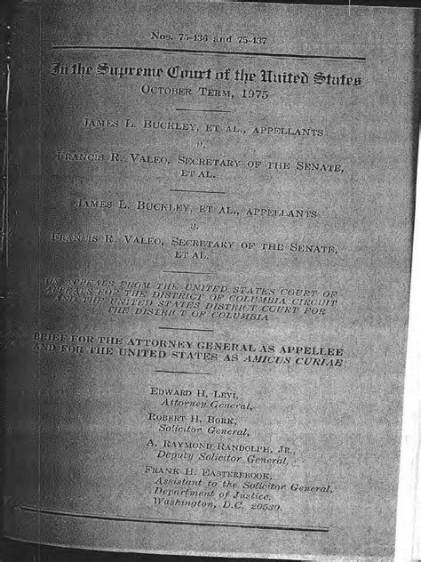 Amicus Brief By United States In Buckley V Valeo Pdf First