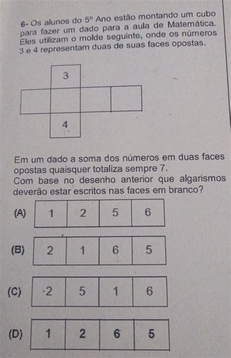 Solved Os Alunos Do Ano Est O Montando Um Cubo Para Fazer Um