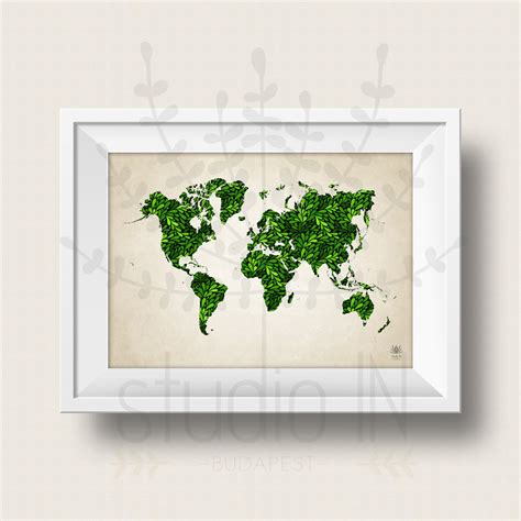 WOLRD MAP POSTER green world map art large world map print