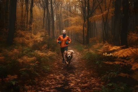 Foto Publicit Ria Da Trail Run Um Homem E Seu Cachorro Correndo Por Uma