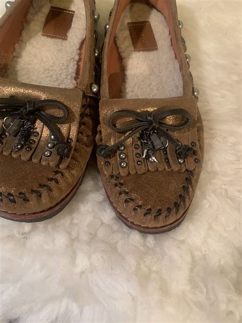 Coach Roccasin Slip On Mocassin Flats Gold Metallic G Gem