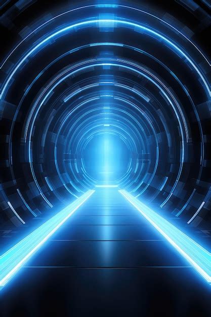 Premium Photo Futuristic Blue Light Tunnel Corridor Background