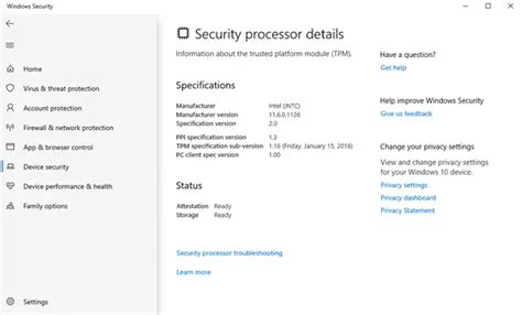 Windows Security settings in Windows 10