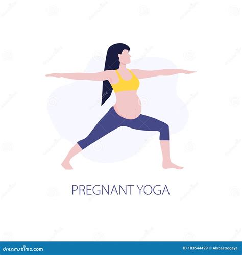 Vector Illustration Of Pregmant Girl Or Woman Doing Yoga Class Healthy