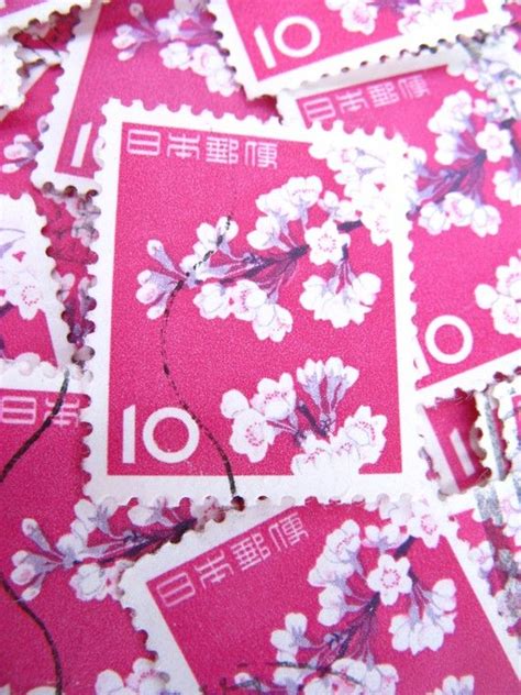 Postage Stamps Vintage Japanese I Am Happy Geography Vintage Pink