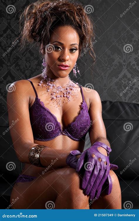 African American Glamour And Lingerie Model Stock Image Image Of