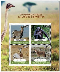 Stamp: African Animals (Togo(Endangered Species (2014)) Mi:TG 5812-5815KB,Yt:TG 3875Q-3875T