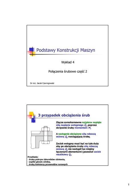 3119wyklad 042 Polaczenia Srubowe Cz 2 Podstawy Konstrukcji Maszyn