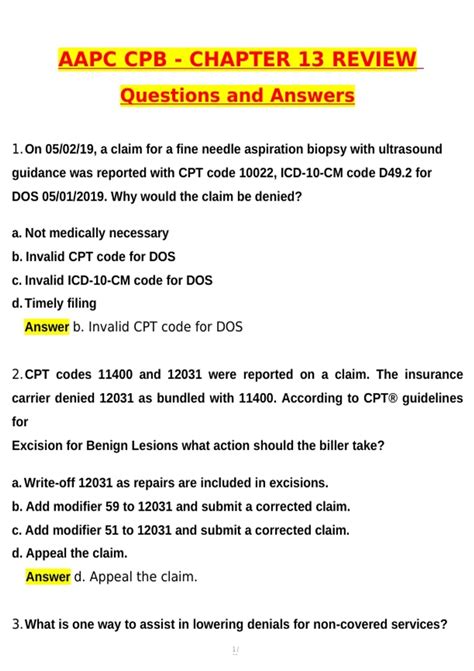 AAPC CPB - Chapter 13 Review (Latest 2026 / 2027 Update) Questions and