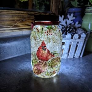 Lighted Cardinal Illuminated Mason Jar - Etsy