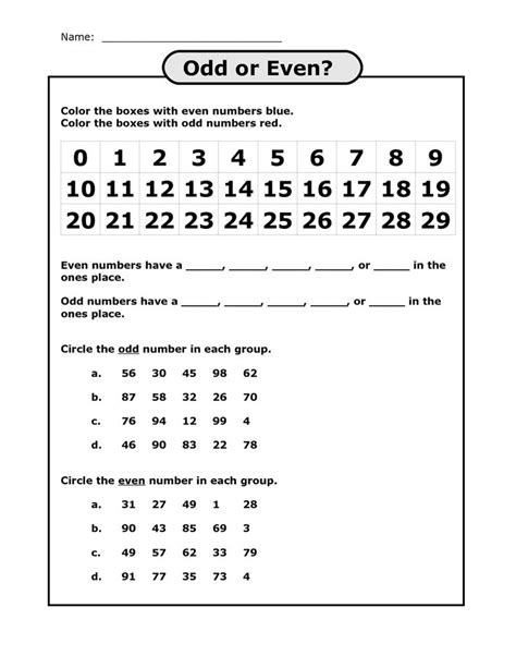 Free Printable Odd And Even Math Worksheets