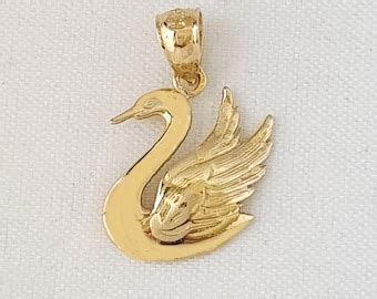 K Solid Gold Swan Pendant Gold Swan Swan Charm Vintage Gold