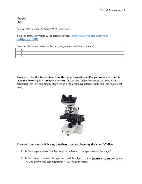 Cells And Microscopes Lab Handout Cells Microscopes Name S Date