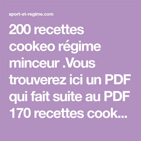 Recettes Cookeo R Gime Minceur Vous Trouverez Ici Un Pdf Qui Fait