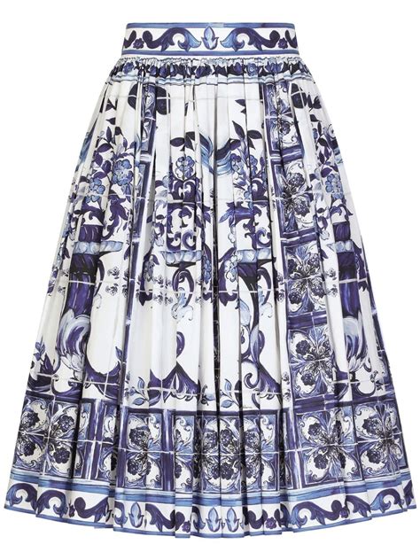 Dolce And Gabbana Majolica Print Pleated Midi Skirt Blue Farfetch