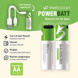 Promo Baterai Cas Isi Ulang Pcs Smartoools Powerbatt Aa V Type C