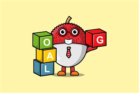 Cute cartoon Lychee businessman stacking goal box 17245572 Vector Art ...