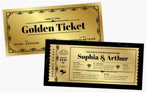 Geburtstagseinladung Als Ticket Goldenes Ticket Mit Veredlung