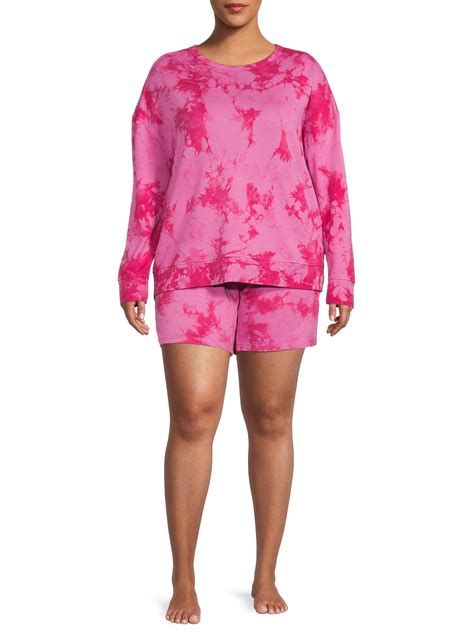 Terra And Sky Womens Plus Size Tie Dye Shorts And Sweatshirt Set 2 Piece