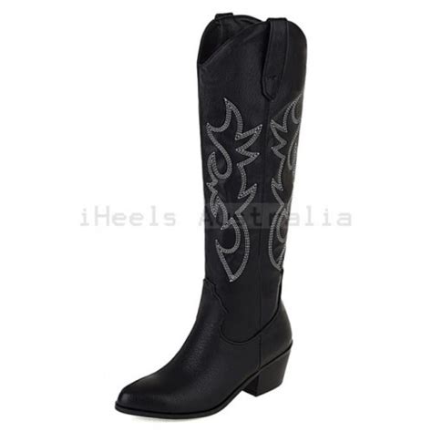 Cute Black Knee High Cowgirl Boots Iheels Australia