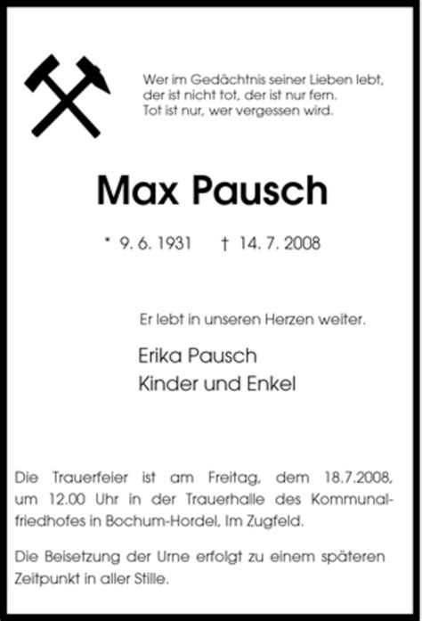 Trauer Und Todesanzeigen Von Max Pausch Trauer De