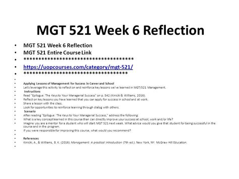 MGT 521 Week 6 Reflection MGT 521 Entire Course Link