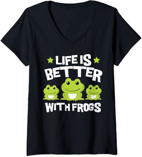 Womens Frog Life Is Better With Frogs Animal V Neck T Shirt Amazon