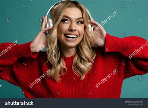 Portrait Charming Blonde Woman Massive Headphones Stock Photo 2236023553 Shutterstock