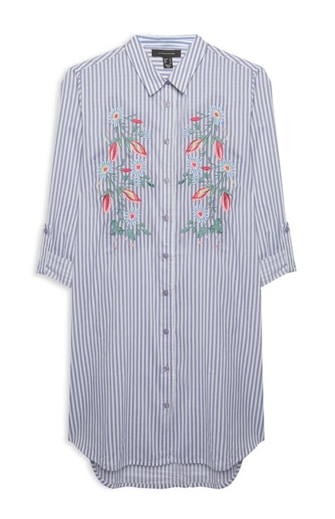 Primark Blue Stripe Embroidered Shirt L Office Lovely Clothes