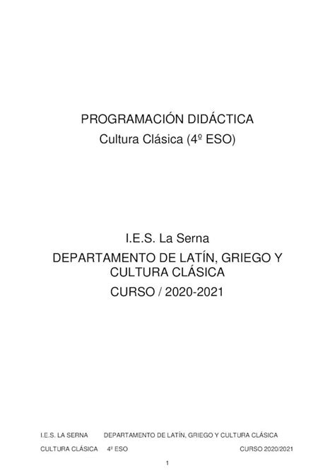 Pdf Programaci N Did Ctica Cultura Cl Sica Eso