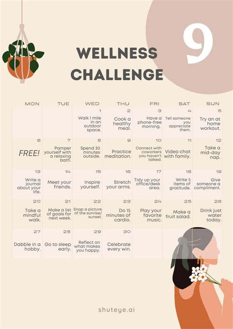 30 Day Wellness Challenge Calendar Ideas Free And Effective Shuteye