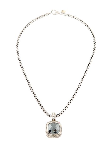 David Yurman Onyx Diamond Cushion On Point Pendant Necklace