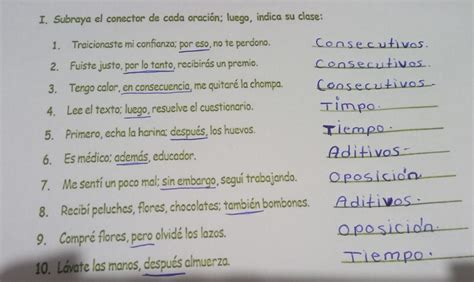 I Subraya El Conector De Cada Oraci N Luego Indica Su Clase