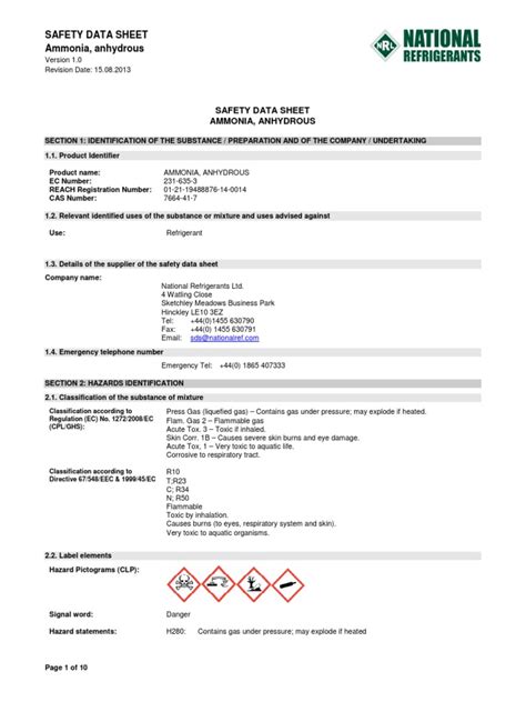 Sds R717 Pdf Personal Protective Equipment Toxicity