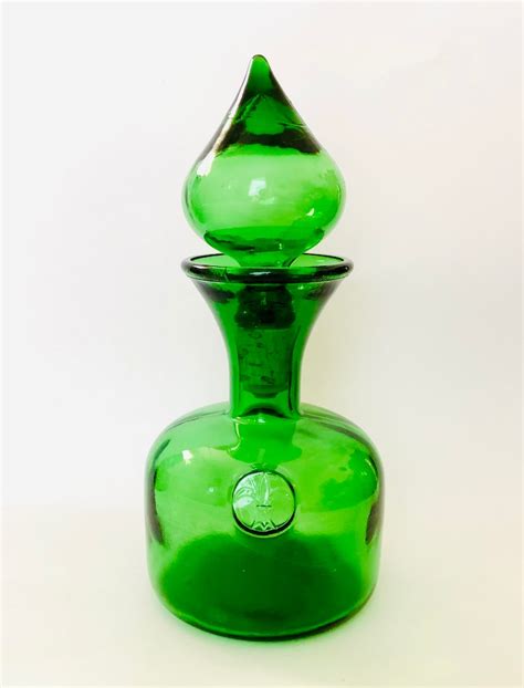 Mid Century Empoli Italian Art Glass Green Verde Decanter Genie Bottle