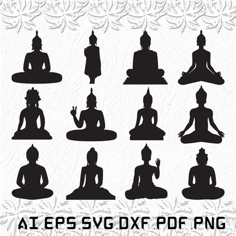 Buddha Silhouettes In Different Poses On A White Background With The