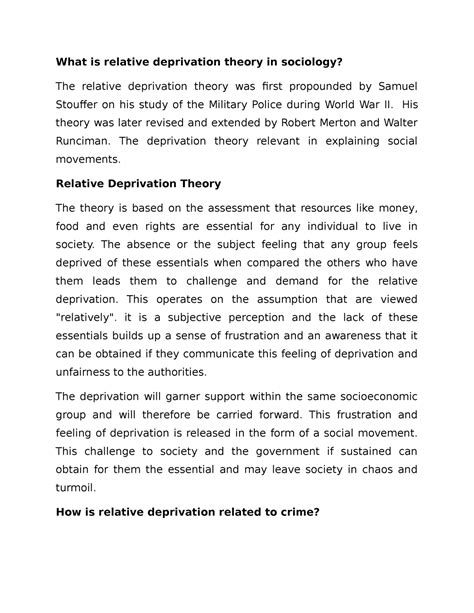 Relative Deprivation Theory His Theory Was Later Revised And Extended