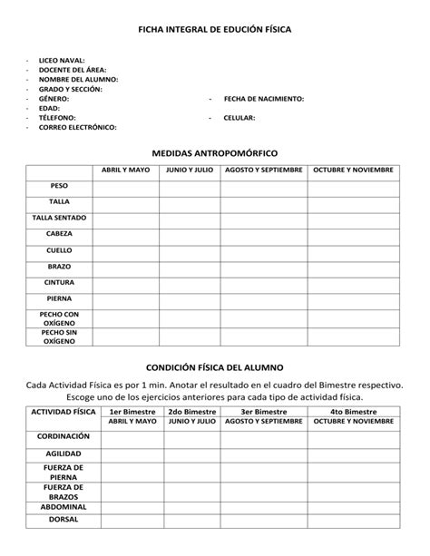 Ficha Integral De Educaci N F Sica