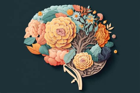 Human Brain Made With Flowers In Concept Of Mental Health And Self