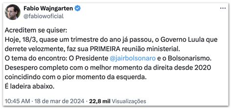 Declaração De Lula Sobre Bolsonaro é Desespero Diz Wajngarten