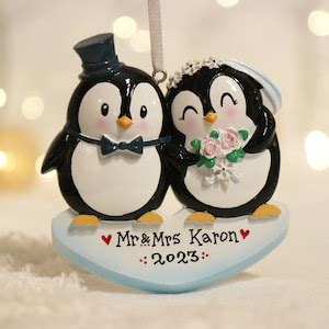 Wedding Penguins Personalized Christmas Ornament Married Couple