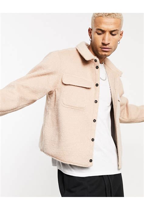 Asos Wool Mix Oversized Shacket With Quilted Lining In Beige Natural For Men Lyst