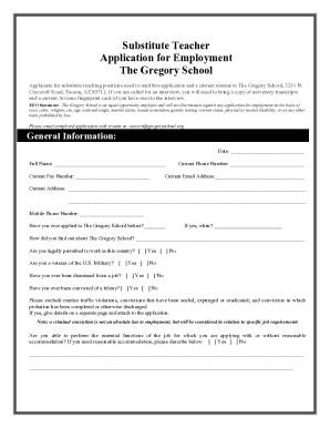 Fillable Online Substitute Application For Employment Fax Email Print